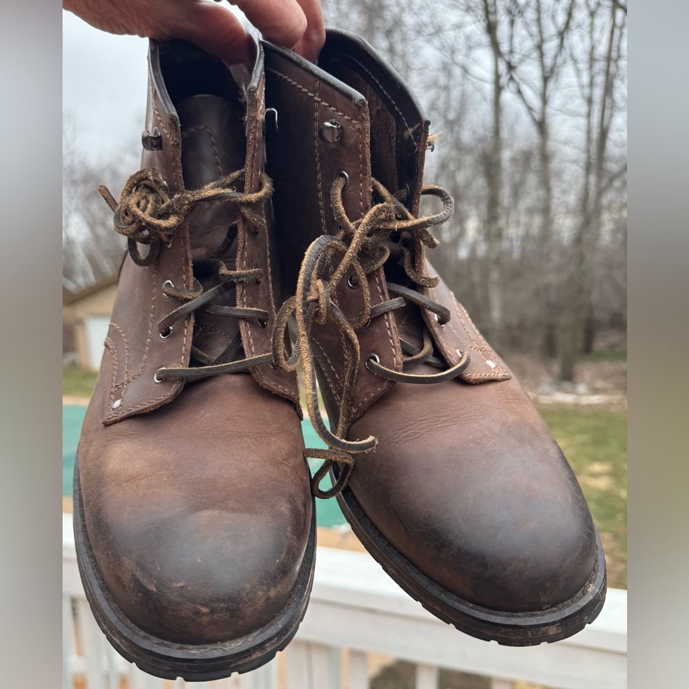 Cole Haan Grand OS Leather Boots Men 9 Brown Lace Up Distressed Workwear Rugged - Picture 3 of 16